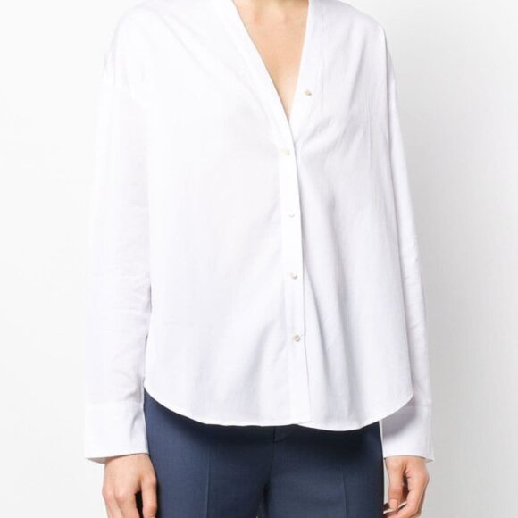 VINCE White V-Neck Button Down Shirt Size Medium - Picture 1 of 11